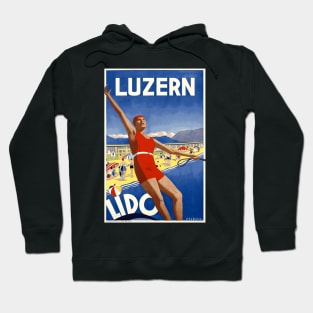 Vintage Travel Poster - The Beach at Lucerne (Luzern), Switzerland Hoodie